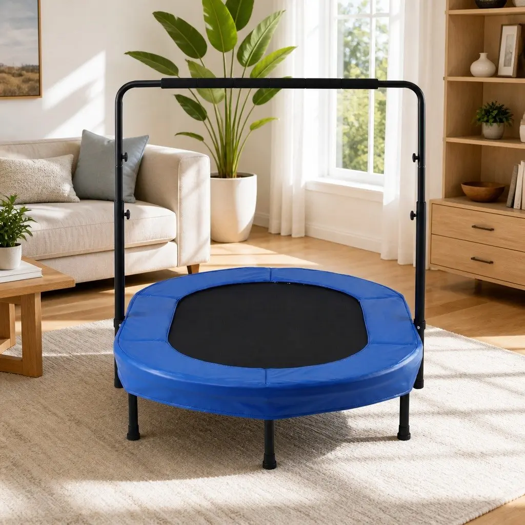 56 Inch Fitness Trampoline Indoor Rebounder Adjustable Handrail Cardio Blue