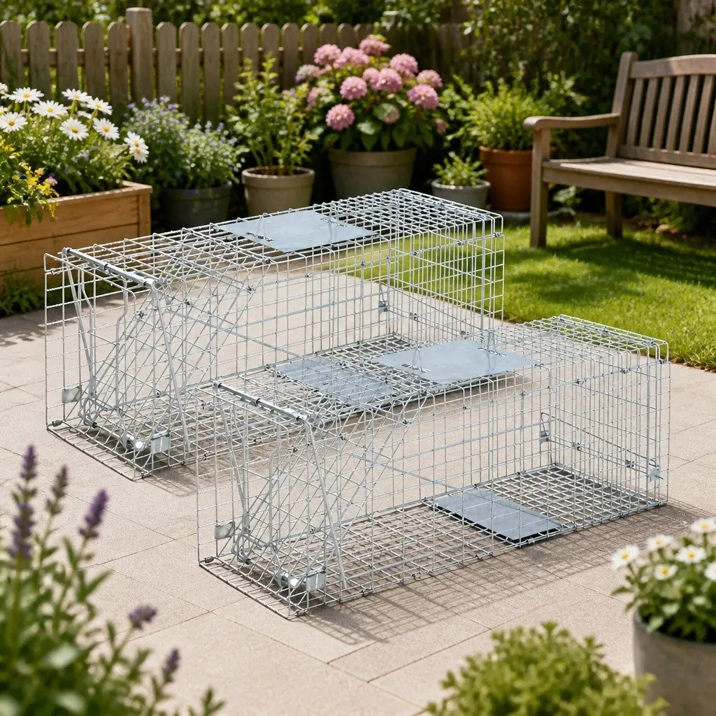 Humane Animal Trap Cage for Possum 66x23cm Silver Collapsible Spring Loaded Door