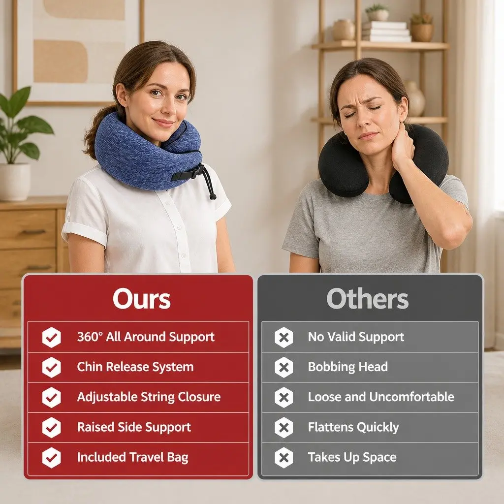 Travel Neck Pillow Ergonomic Memory Foam Support Airplane Car Office Home Blue