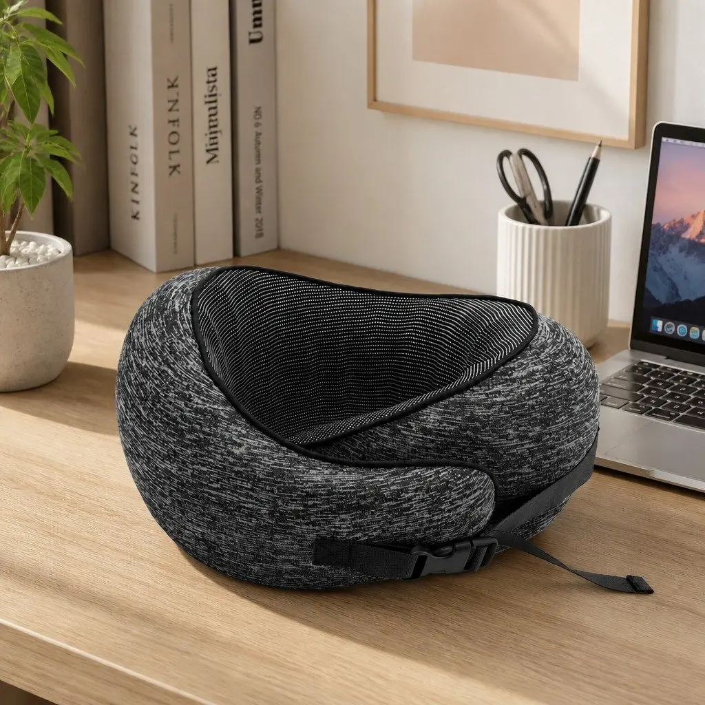 Travel Neck Pillow Memory Foam Ergonomic Support Grey 30x24x15cm