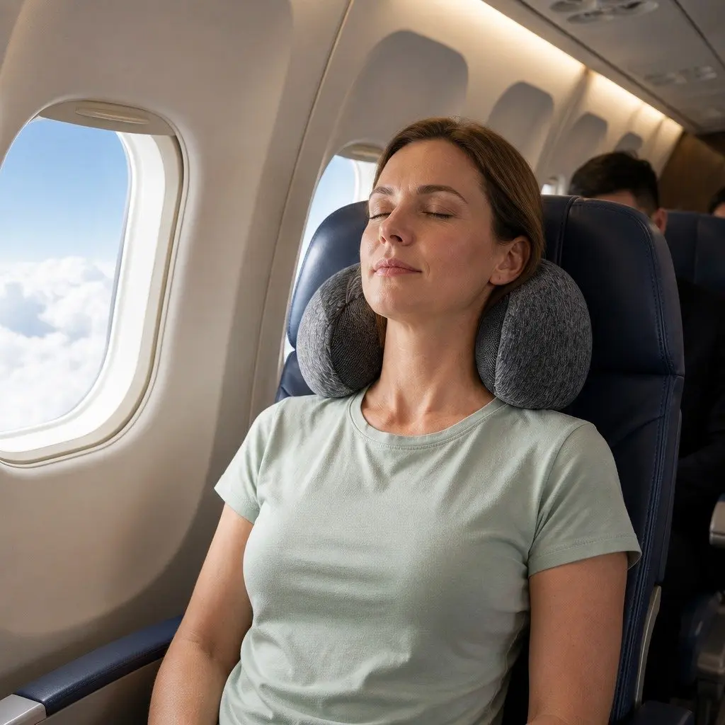 Travel Neck Pillow Memory Foam Ergonomic Support Grey 30x24x15cm