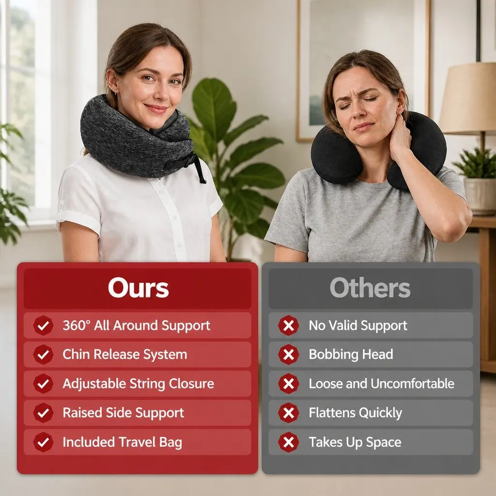 Travel Neck Pillow Memory Foam Ergonomic Support Grey 30x24x15cm