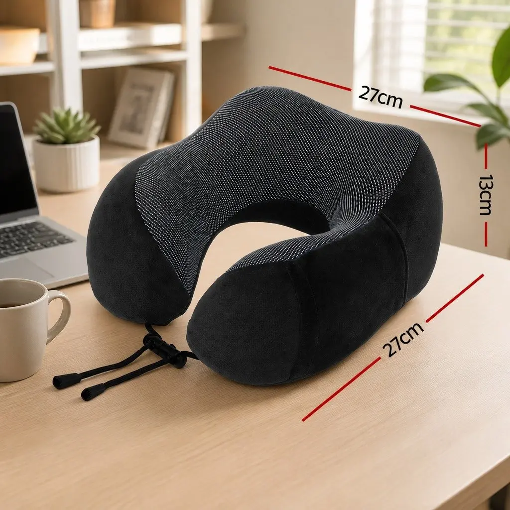 Memory Foam Travel Neck Pillow Ergonomic Support Black