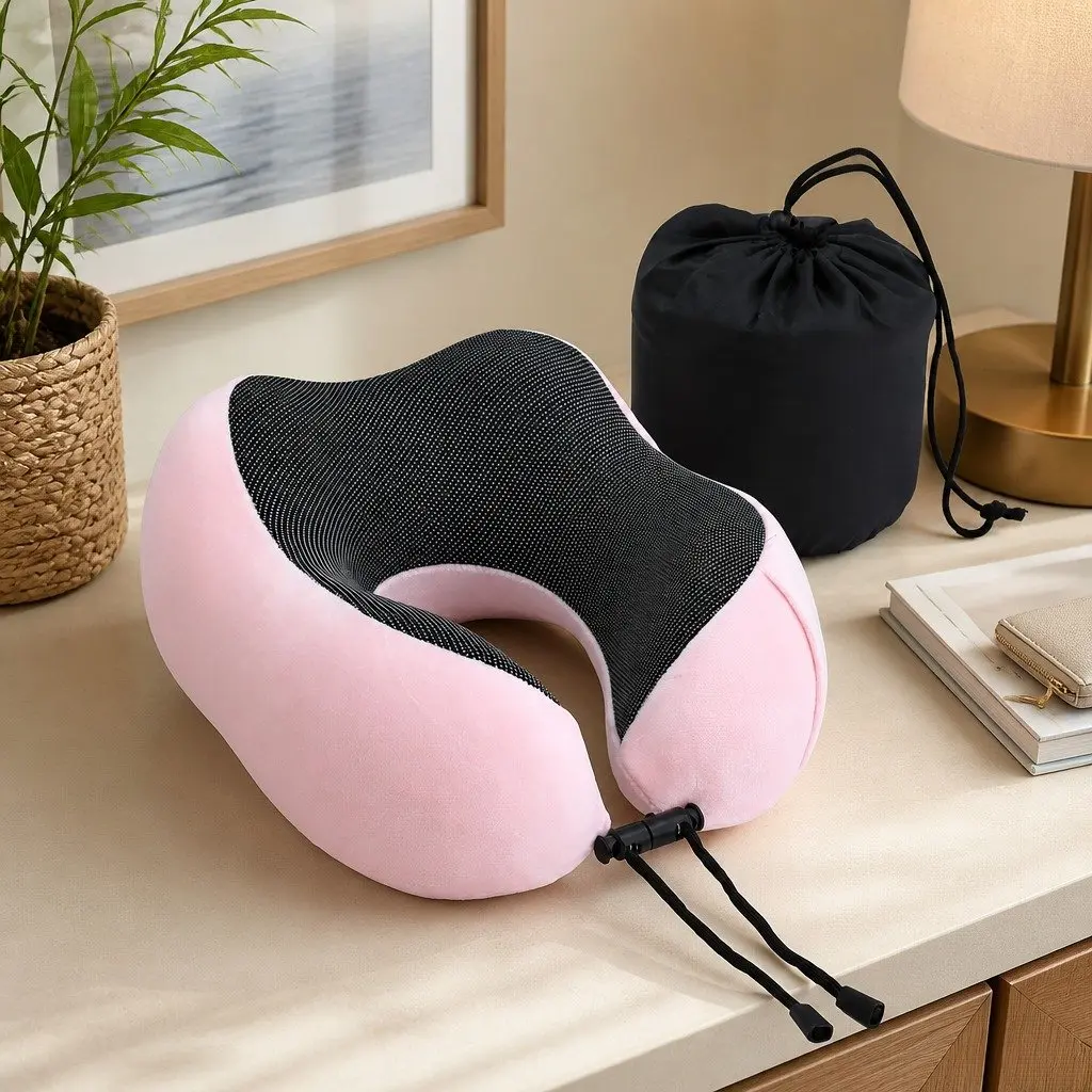 Pink Memory Foam Neck Pillow