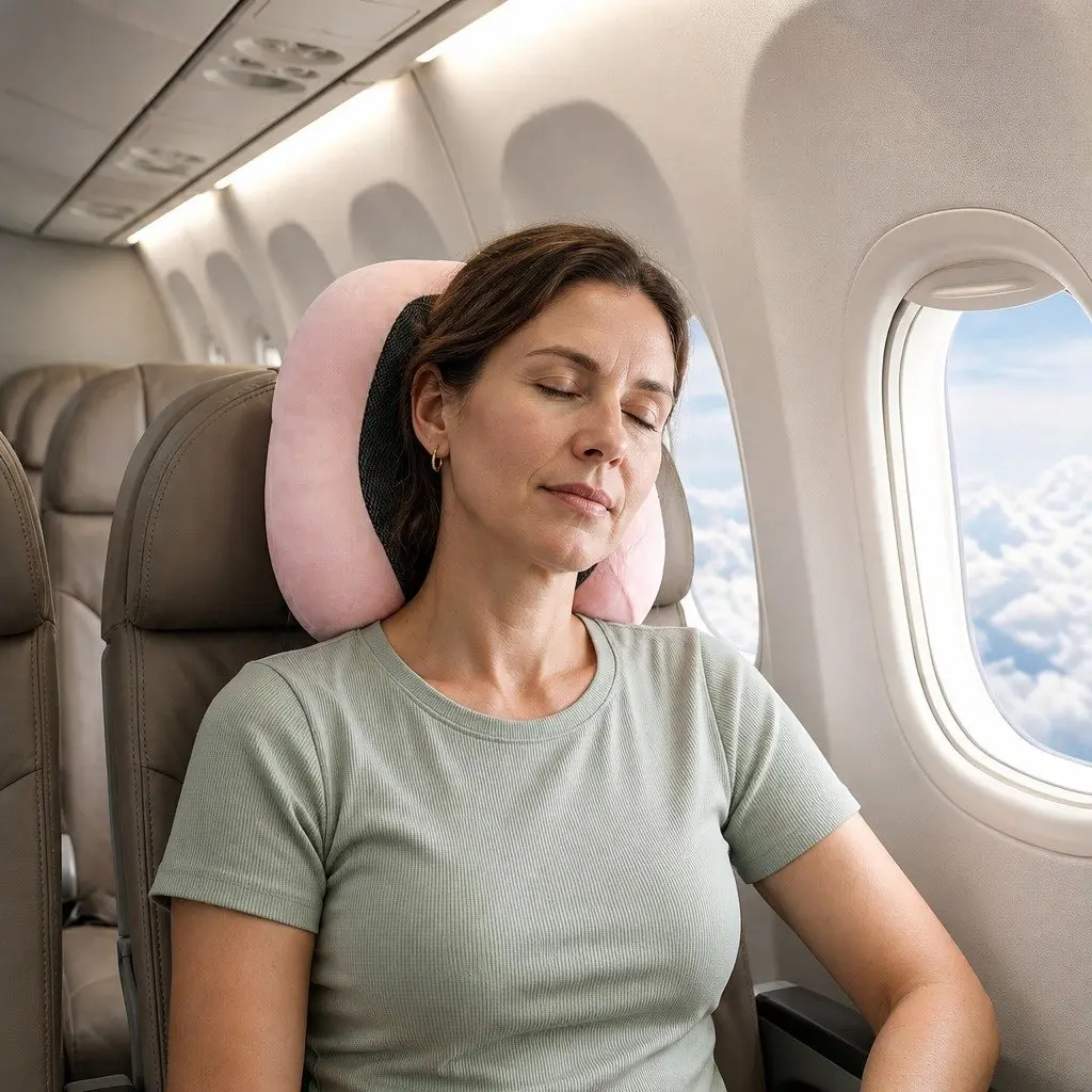 Memory Foam Travel Neck Pillow Portable Pink 27 x 27 x 13 cm
