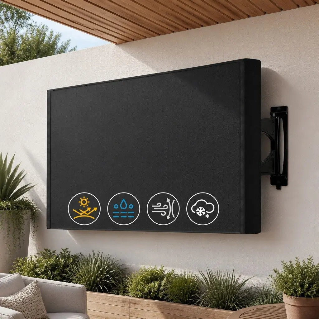 TV Cover 55-58 Inch Waterproof Outdoor Flat Television Protector Black Patio