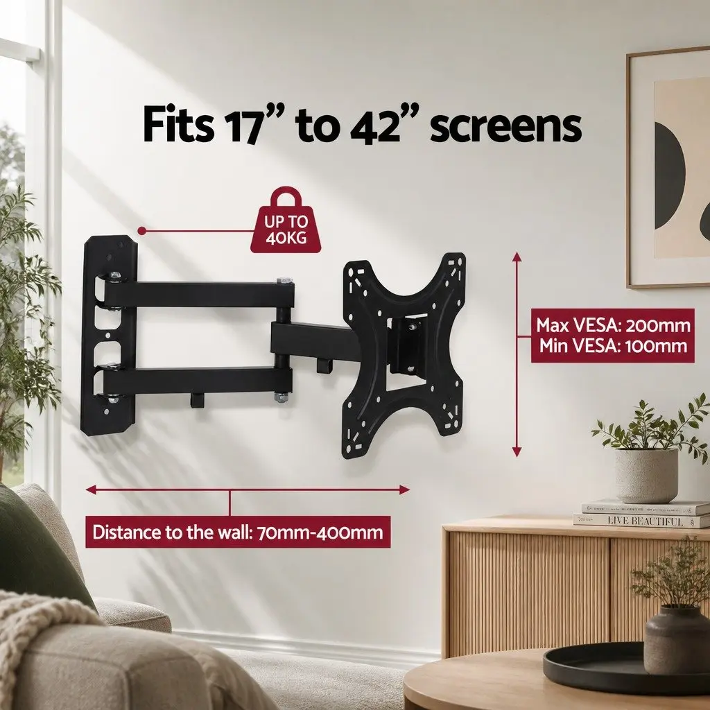 TV Wall Mount Bracket 17"-42" LED LCD Full Motion Tilt Swivel Arm Black
