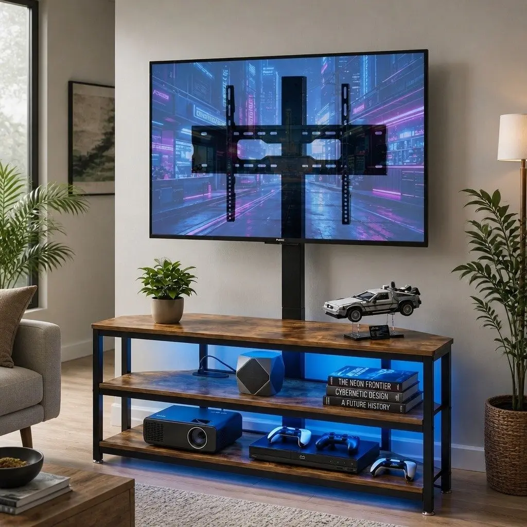 Corner TV Stand with Integrated LED Lights