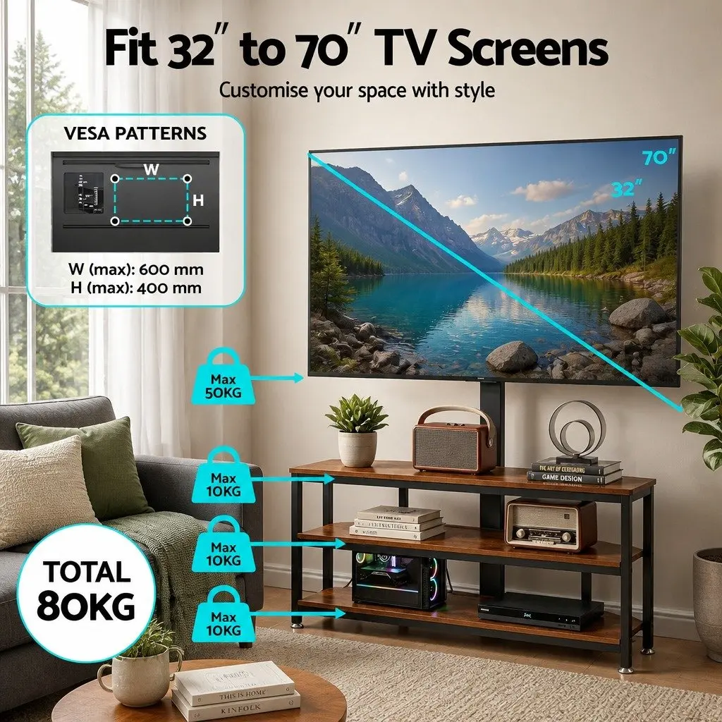 Corner TV Stand for 32-70 inch TVs with Swivel Mount Black