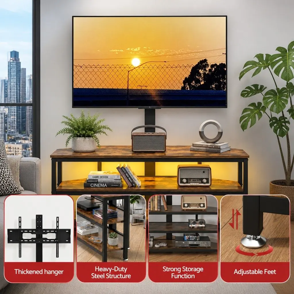 Corner TV Stand for 32-70 inch TVs with Swivel Mount Black