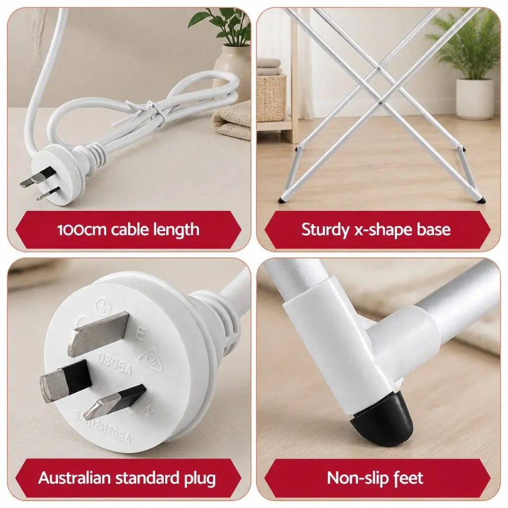 Heated Towel Rail Electric Clothes Airer 8 Bars Foldable Silver