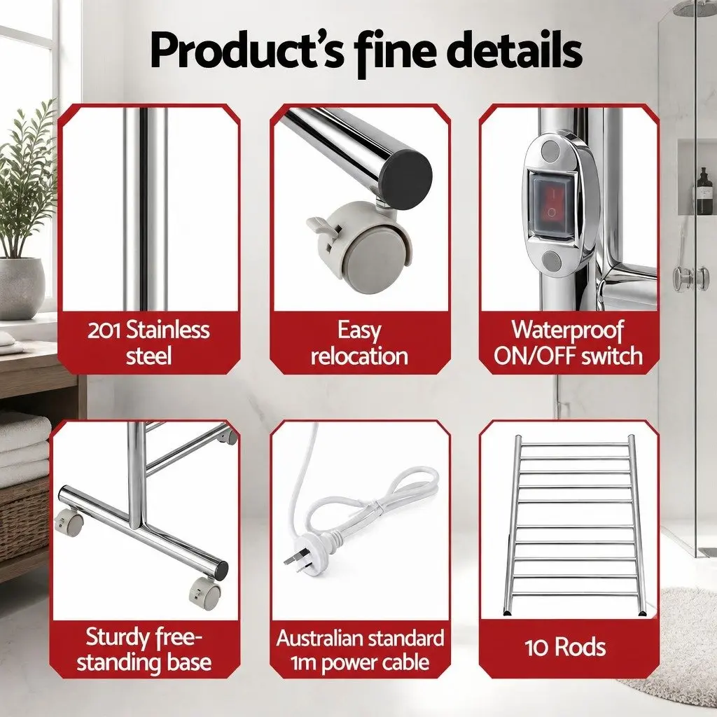 Heated Towel Rail with 10 Spacious Rods