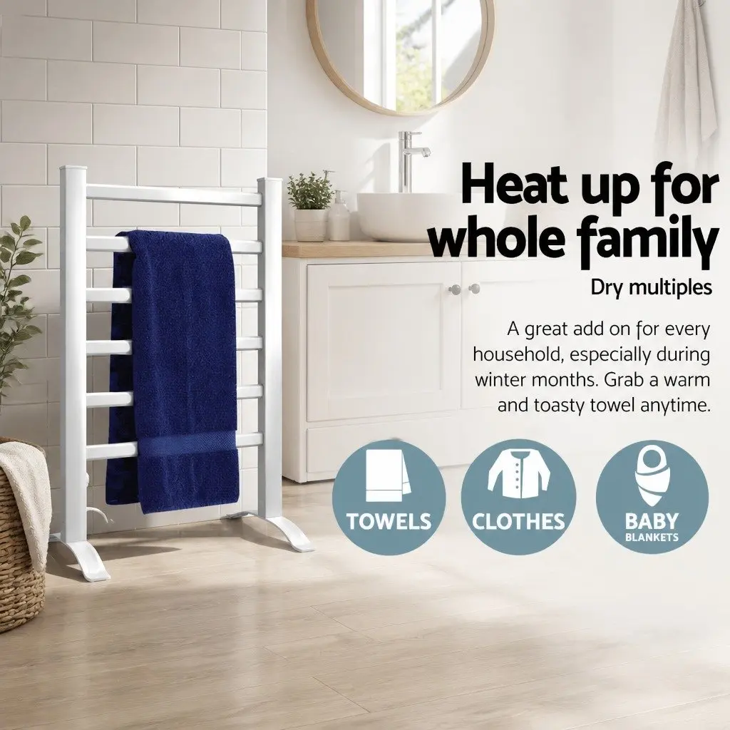 Electric Heated Towel Rail Rack 6 Bars Freestanding Clothes Warmer Silver
