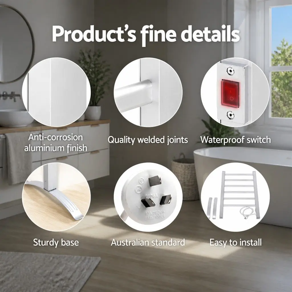 Electric Heated Towel Rail Rack 6 Bars Freestanding Clothes Warmer Silver
