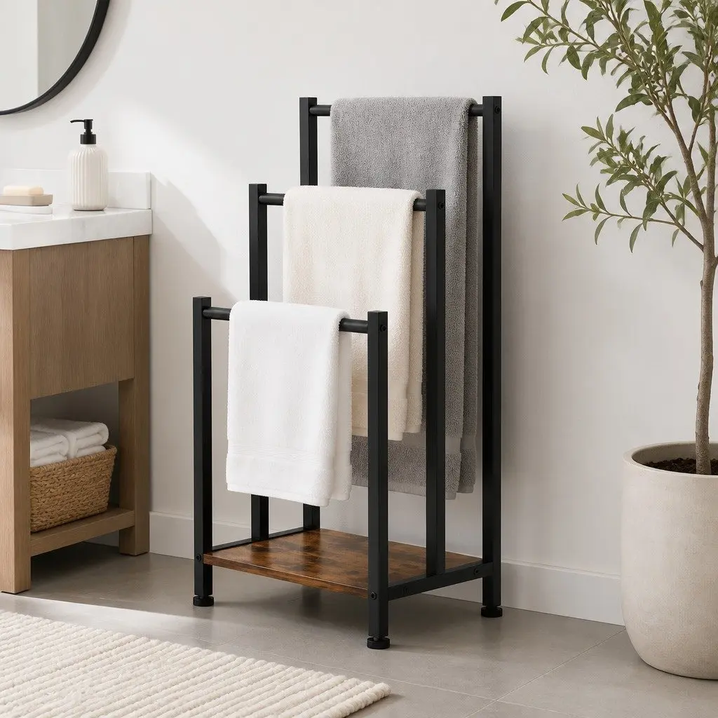 3 Tier Towel Rack with Metal Frame
