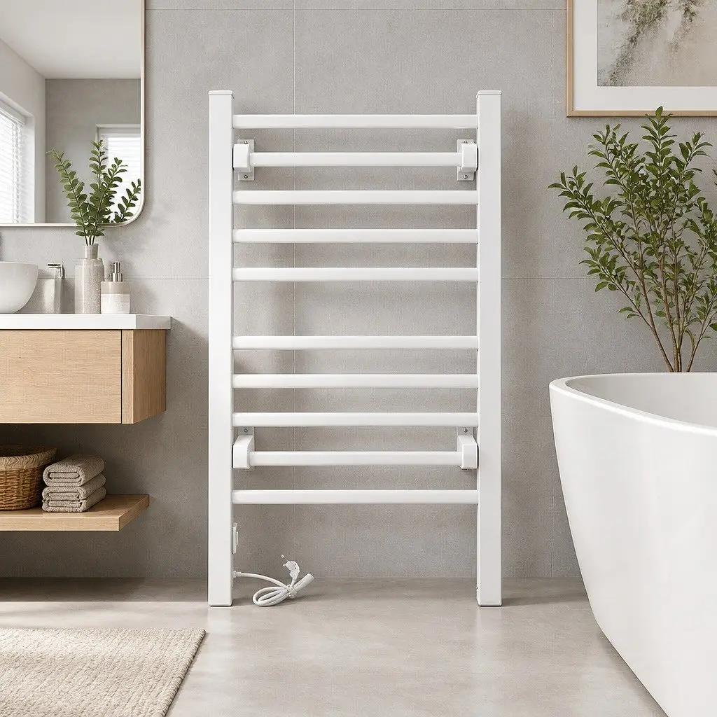 Electric Heated Towel Rail 10 Bars Warmer Freestanding Silver