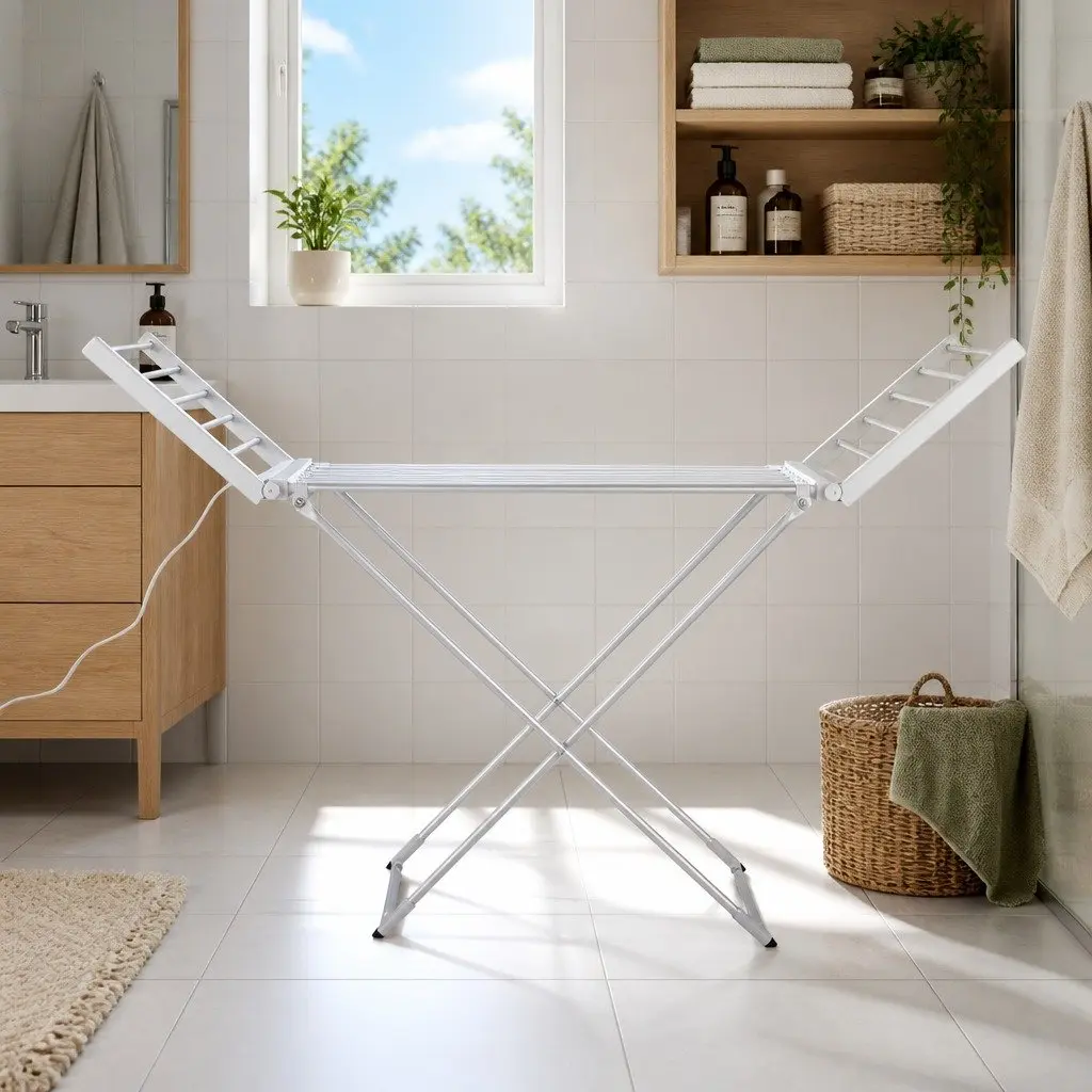 Electric Heated Towel Rail Rack 18 Bars Indoor Clothes Dryer Portable Silver