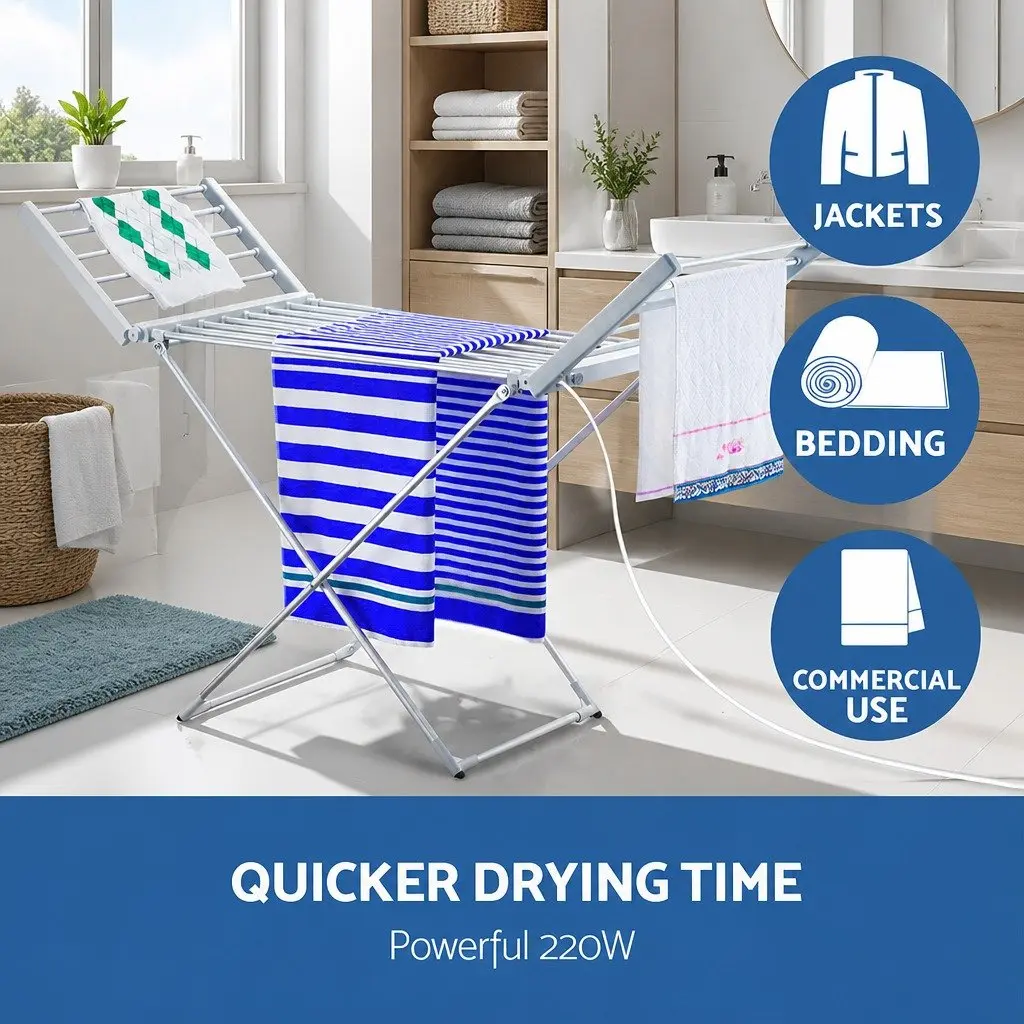 Electric Heated Towel Rail Rack 18 Bars Indoor Clothes Dryer Portable Silver