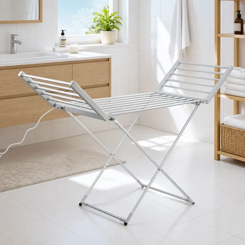 Electric Heated Towel Rail Rack 18 Bars Indoor Clothes Dryer Portable Silver