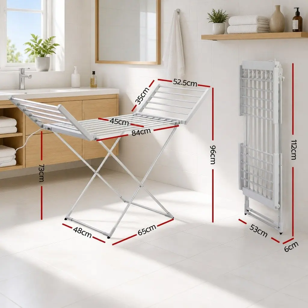 Electric Heated Towel Rail Rack 18 Bars Indoor Clothes Dryer Portable Silver