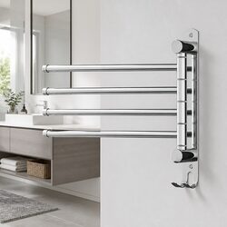 Practical Stainless Steel Towel Rail - 4 Bars and Hook