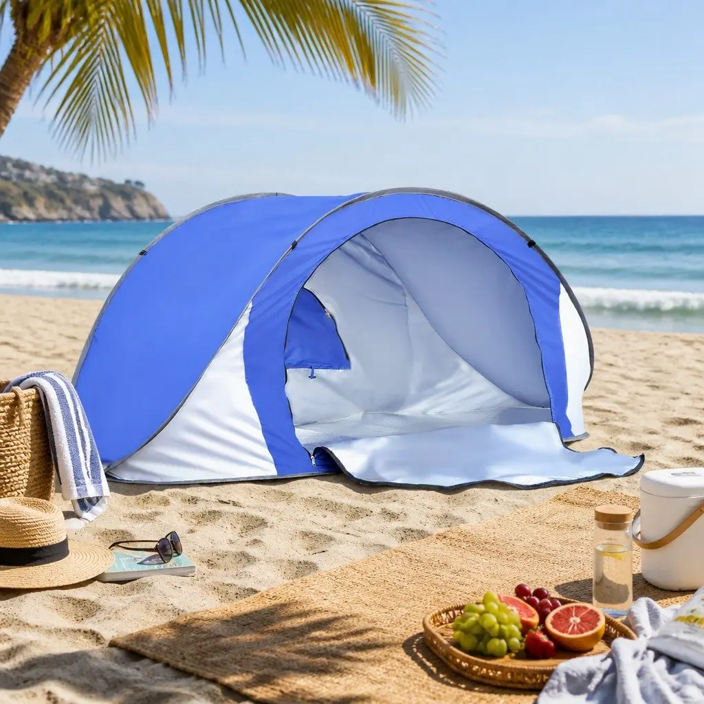 Pop Up Tent Beach Camping Instant Setup Family Outdoor Shelter 220cm L x 90cm W x 102cm H Blue