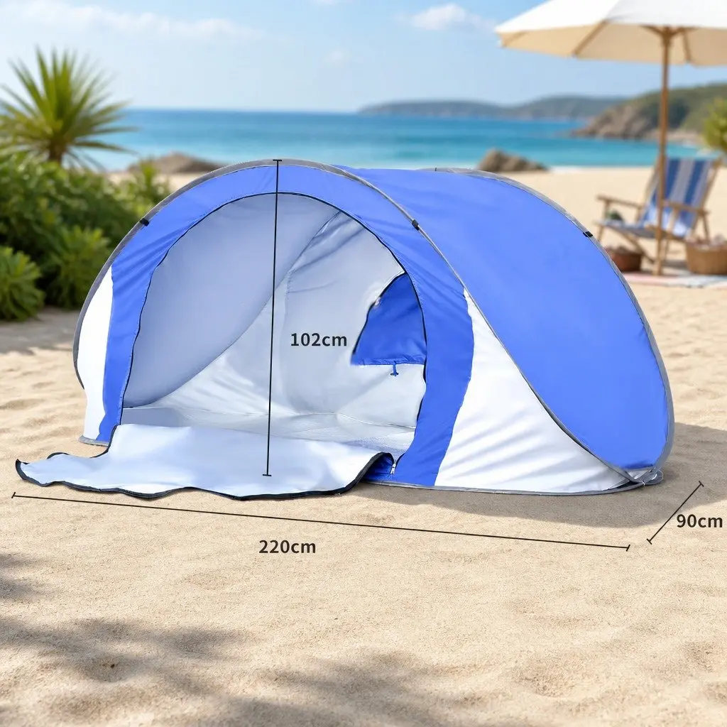 Pop Up Tent Beach Camping Instant Setup Family Outdoor Shelter 220cm L x 90cm W x 102cm H Blue
