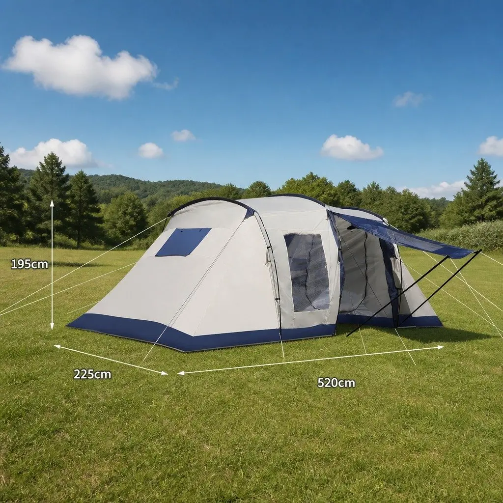 Camping Tent Family Outdoor 6-8 Person 2 Bedroom Waterproof Blue