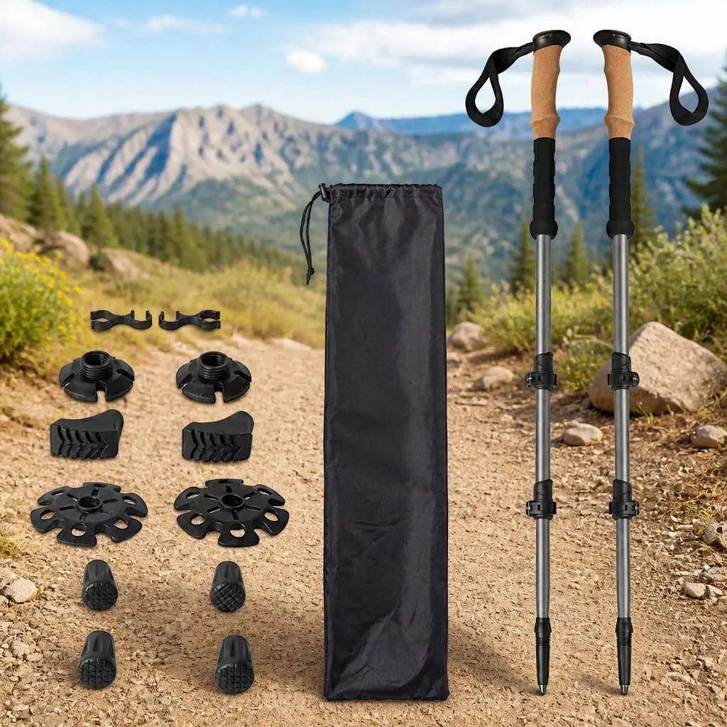 Trekking Poles Adjustable Lightweight Collapsible 62-135cm Grey 2 Piece