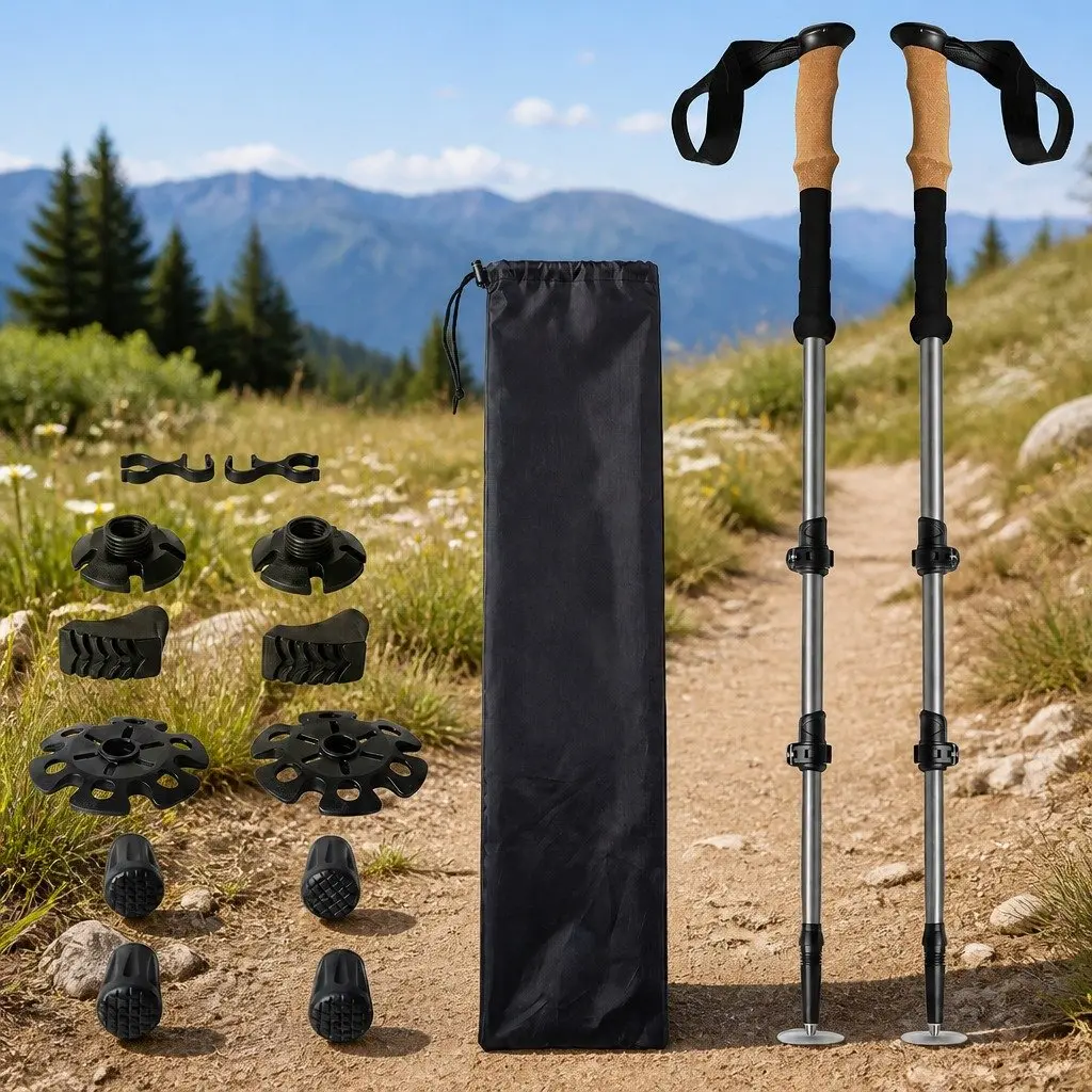 Trekking Poles Adjustable Lightweight Collapsible 62-135cm Grey 2 Piece