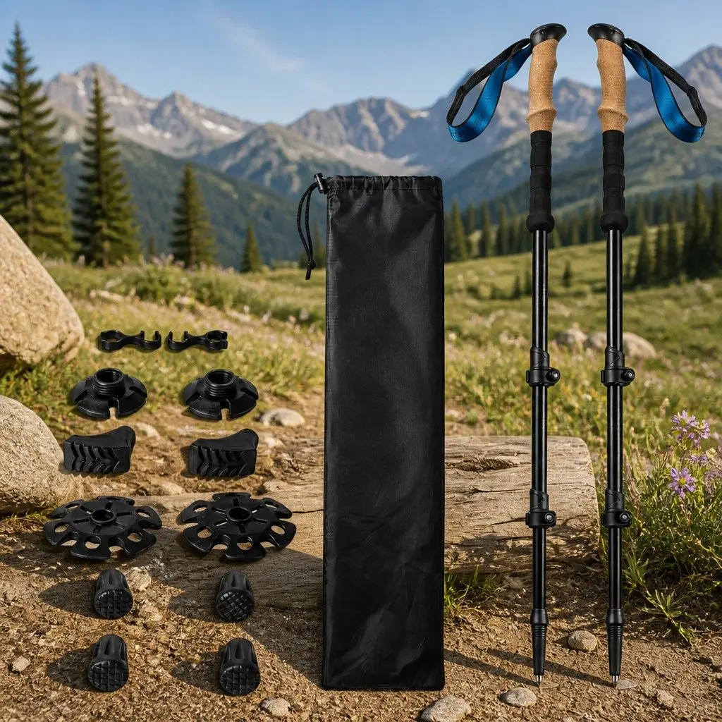 Trekking Poles Walking Sticks Adjustable 62-135cm Lightweight Black Hiking Outdoor