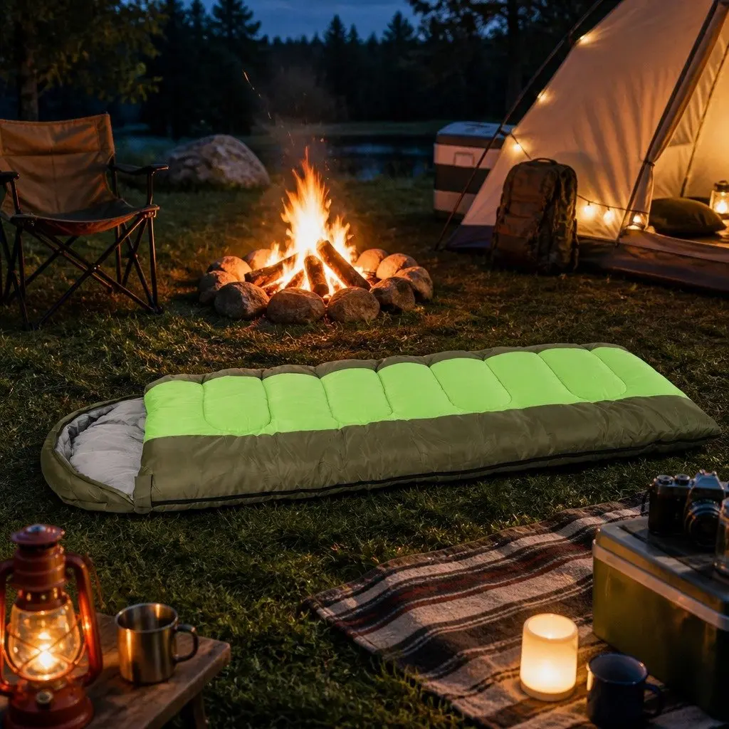 Sleeping Bag Cold Weather -20 to 10°C Green Portable 220cm x 85cm