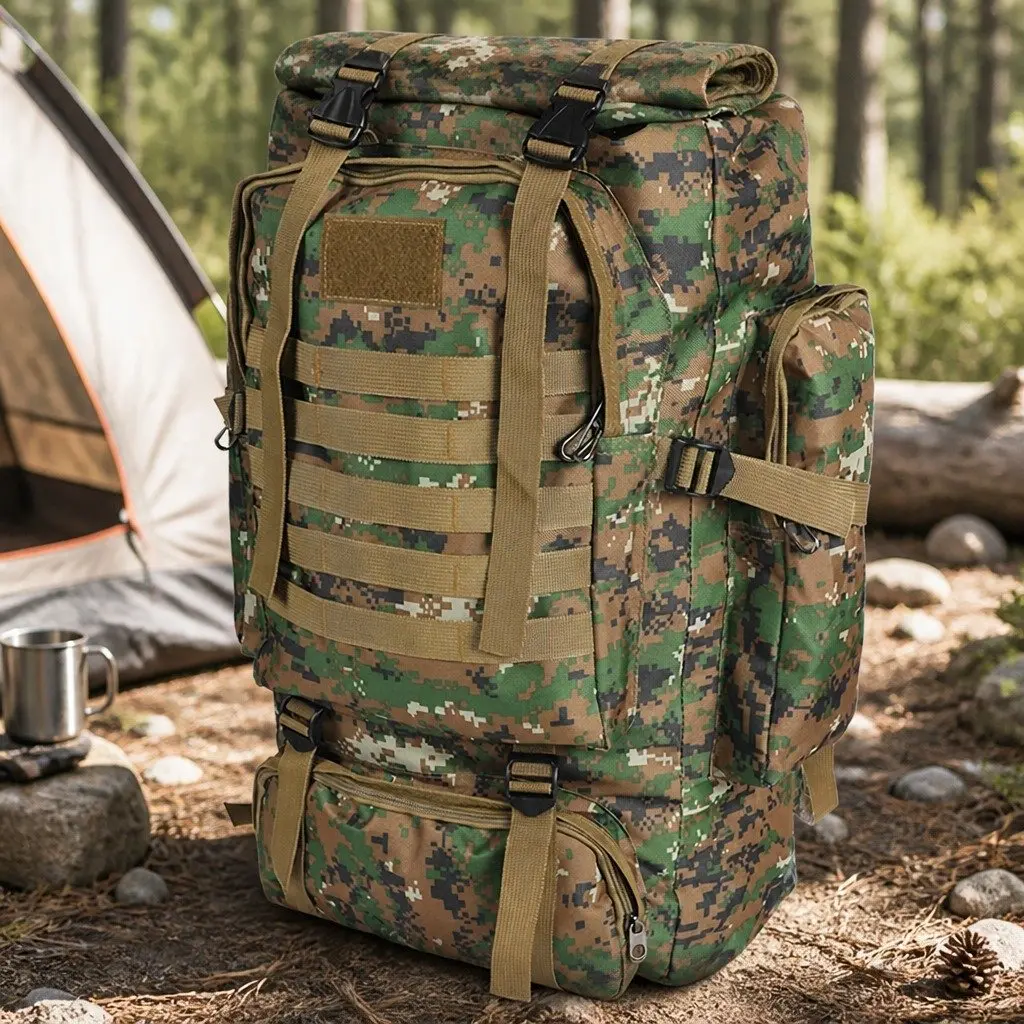 80L Military Tactical Backpack Multi-Compartment Hiking Camping Rucksack Outdoor