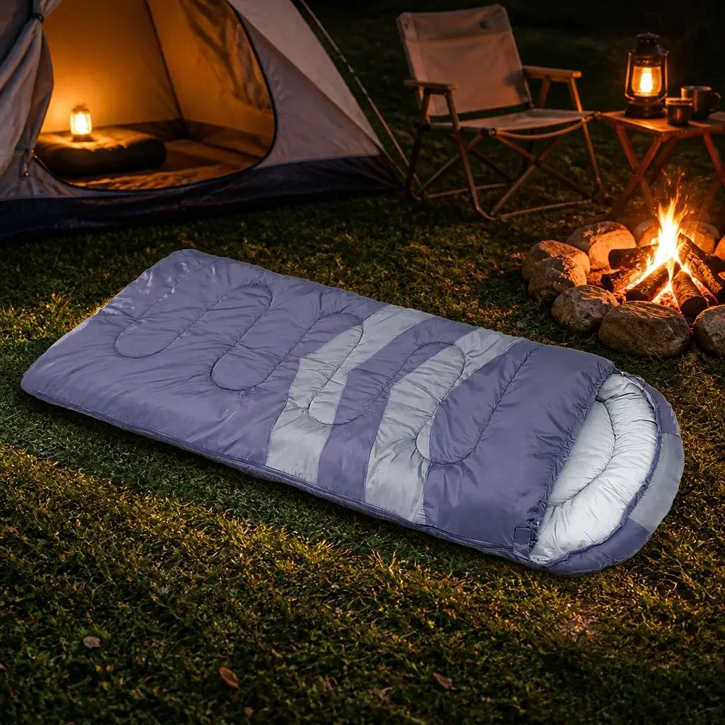 Single Sleeping Bag Cold Weather 216cm x 74cm Grey Hollow Cotton Lightweight