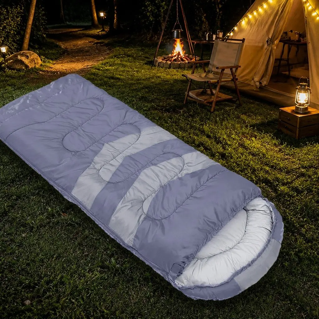 Single Sleeping Bag Cold Weather 216cm x 74cm Grey Hollow Cotton Lightweight