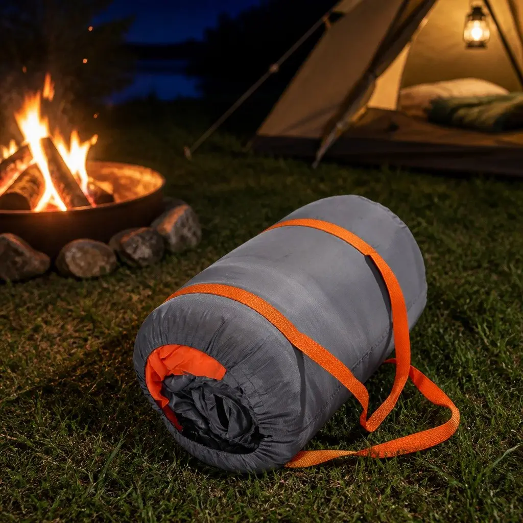 Double Sleeping Bag Convertible Two Bags Camping Outdoor Warm Flannel Grey