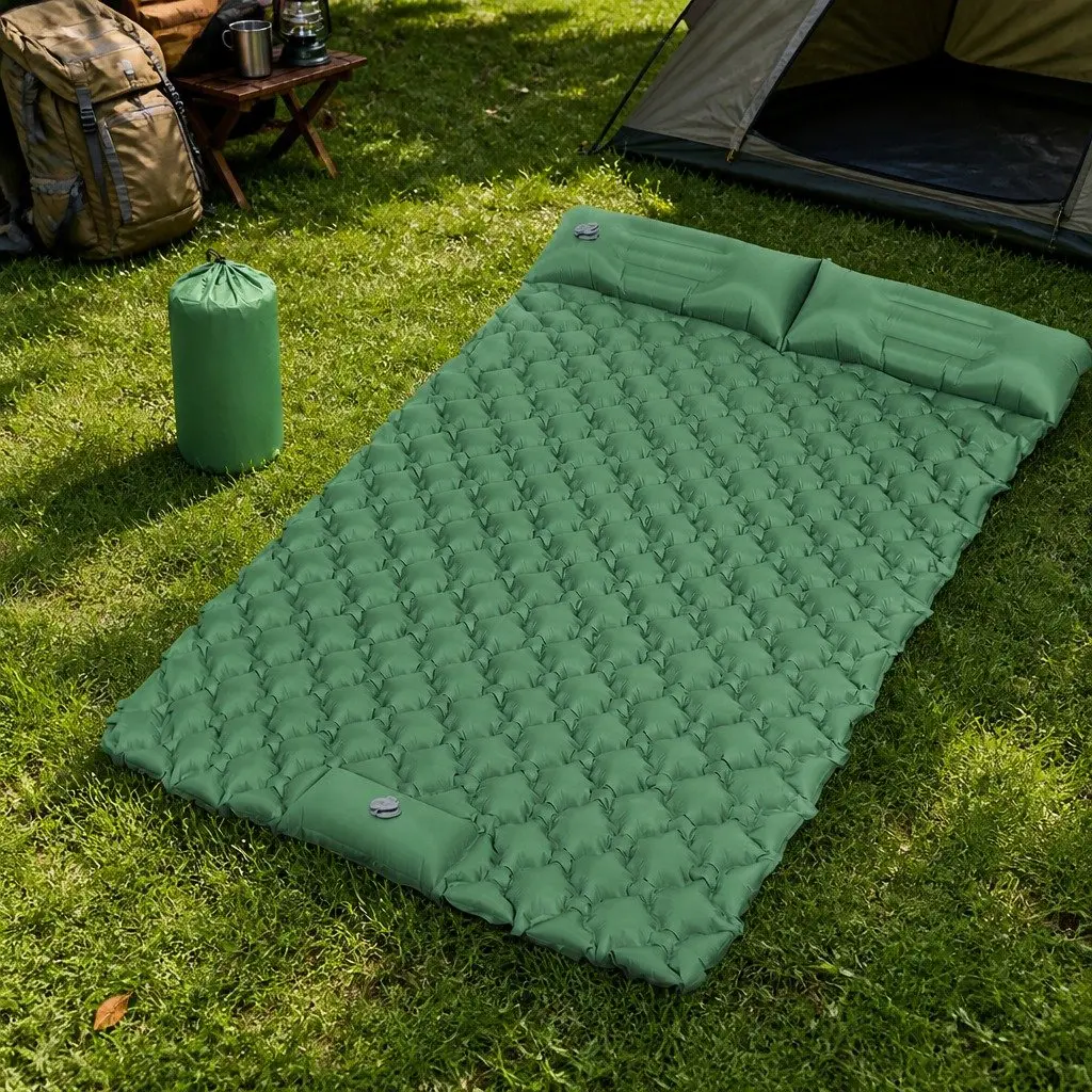 Inflatable Camping Sleeping Pad Double Air Mattress Lightweight Green