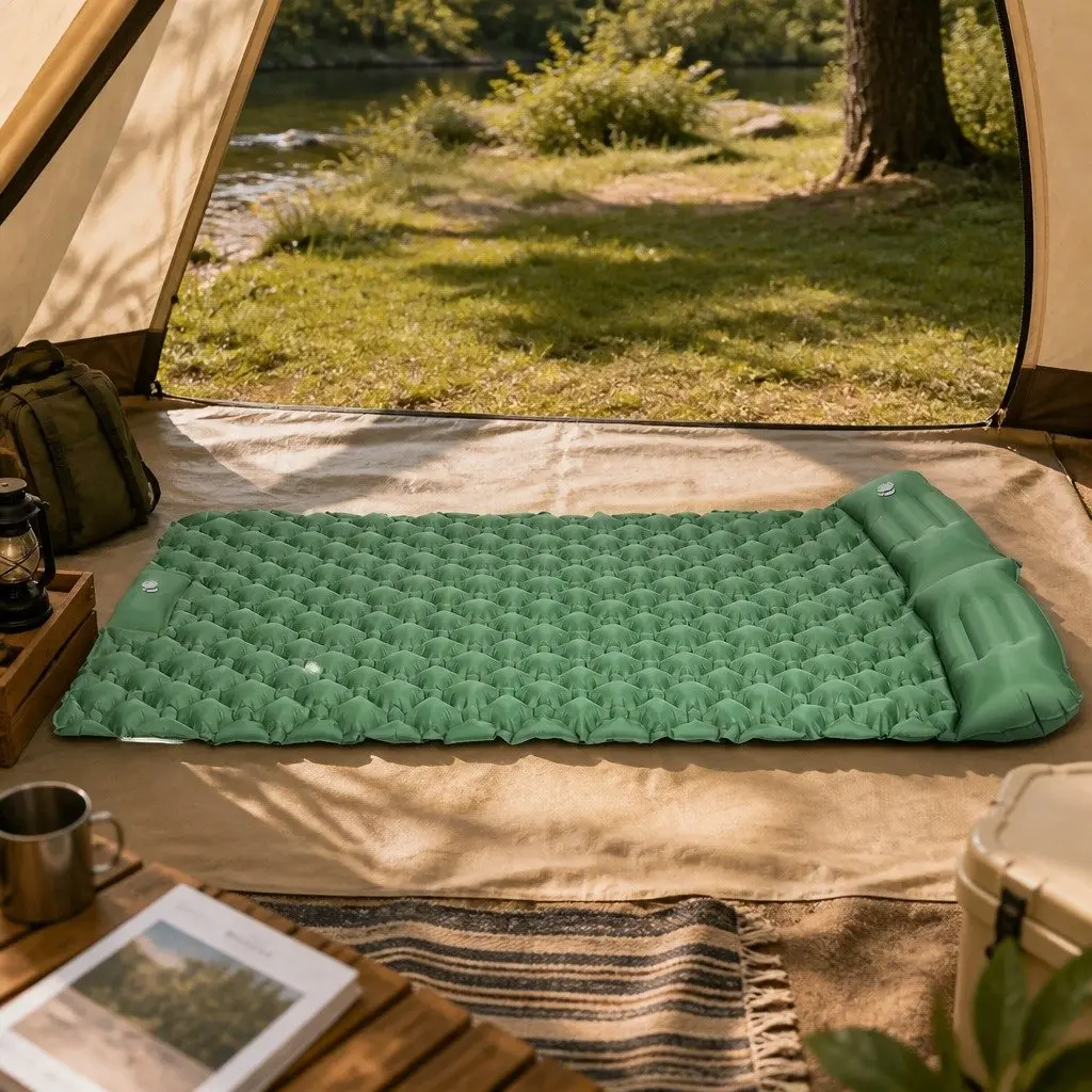 Inflatable Camping Sleeping Pad Double Air Mattress Lightweight Green