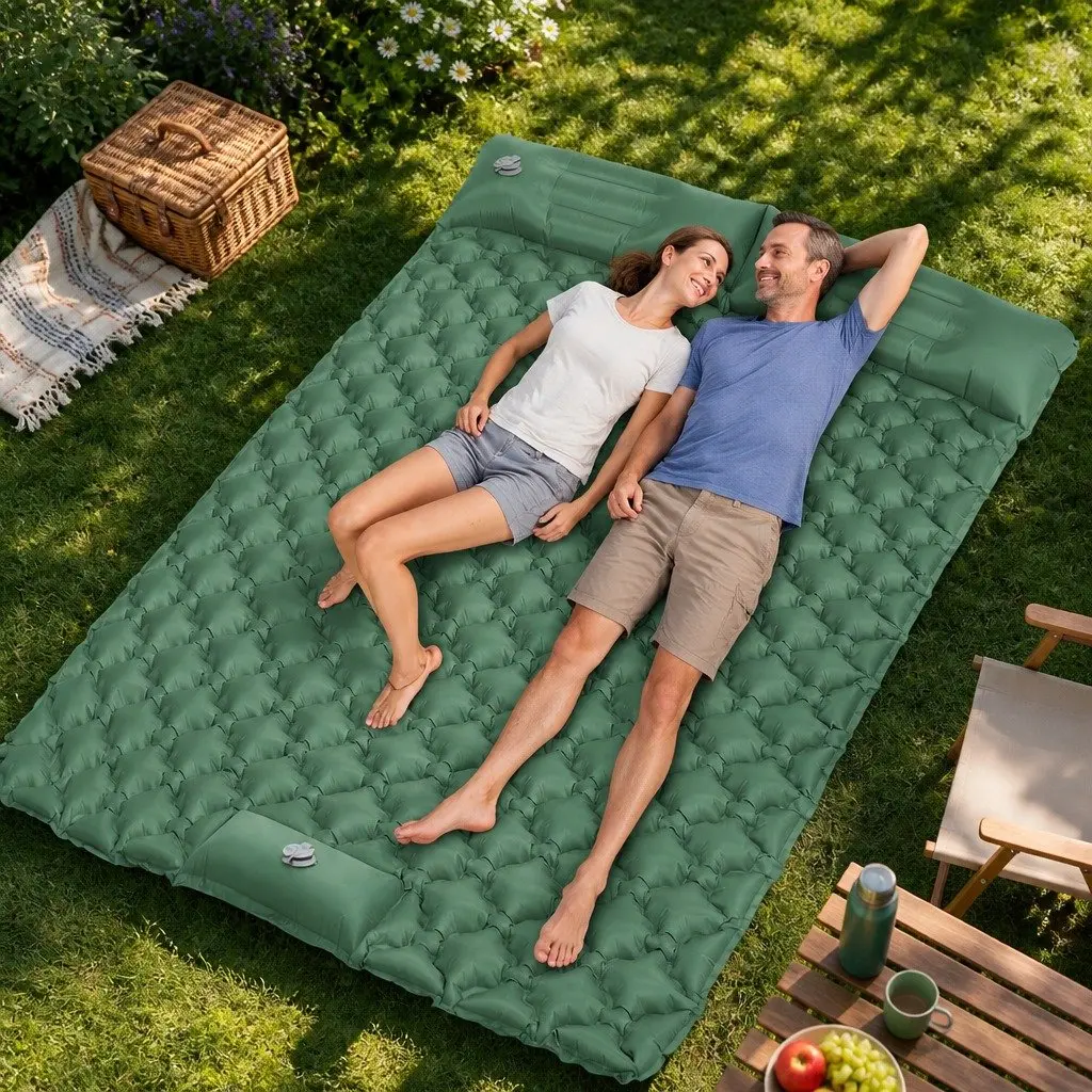 Inflatable Camping Sleeping Pad Double Air Mattress Lightweight Green