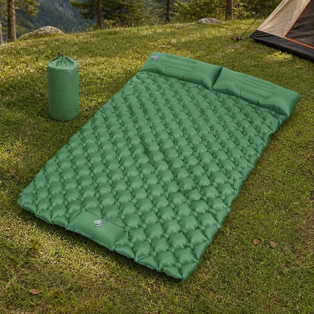 Inflatable Camping Sleeping Pad Double Air Mattress Lightweight Green