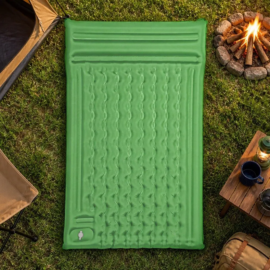 Camping Air Mattress Self Inflating Double with Foot Pump 195cm x 132cm Green