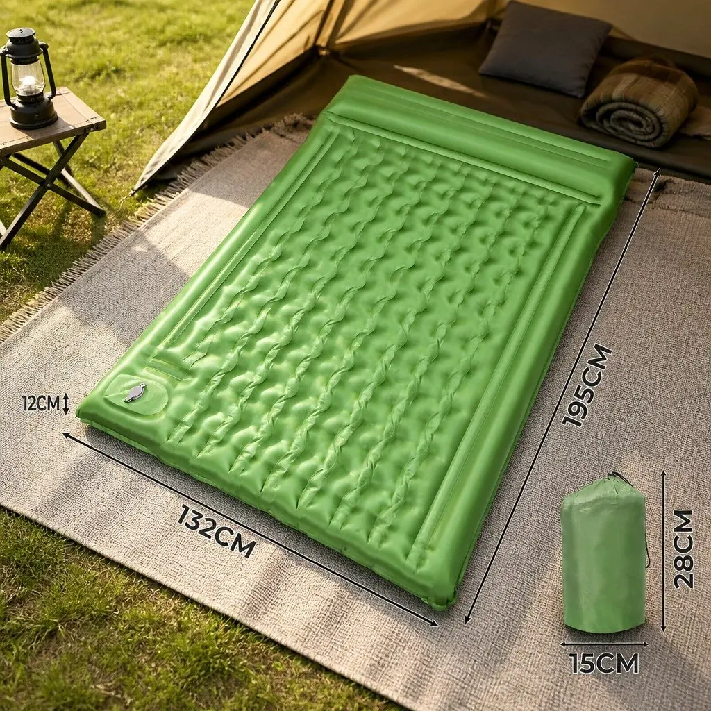 Camping Air Mattress Self Inflating Double with Foot Pump 195cm x 132cm Green