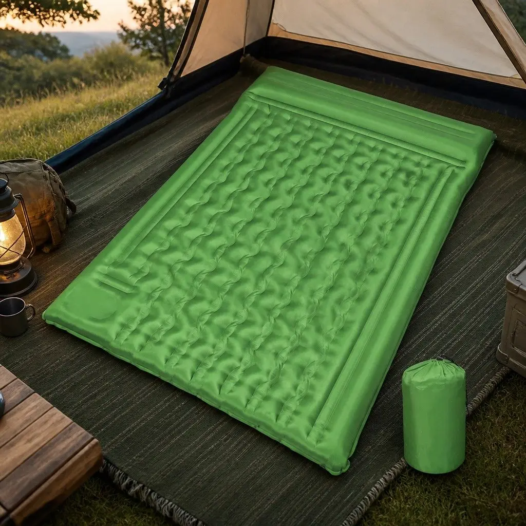 Camping Air Mattress Self Inflating Double with Foot Pump 195cm x 132cm Green