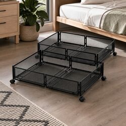 Under Bed Storage Containers Set of 2 Metal Boxes Organiser with Wheels
