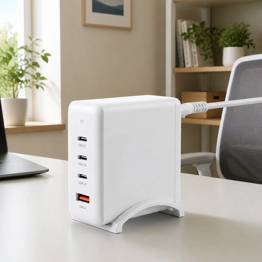 USB C Charger 100W Fast Charging Station 4 Port Desktop Power Adapter White