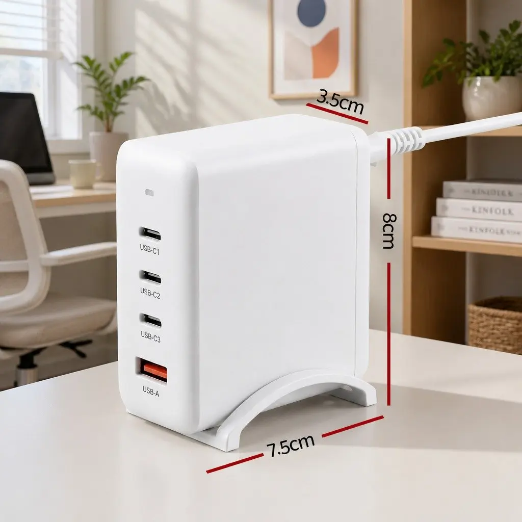 USB C Charger 100W Fast Charging Station 4 Port Desktop Power Adapter White