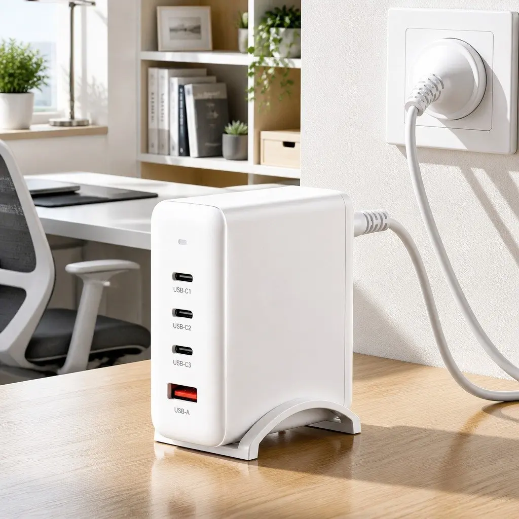 USB C Charger 100W Fast Charging Station 4 Port Desktop Power Adapter White
