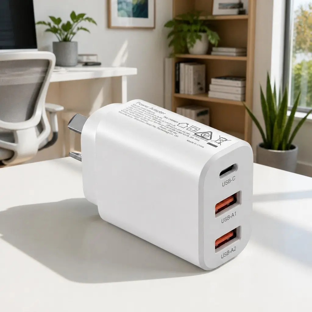 30W USB C Wall Charger 3 Port Fast Charging Adapter Compact Australian Plug White