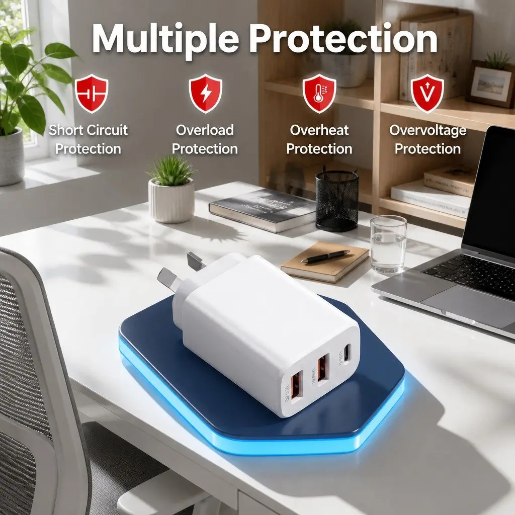 30W USB C Wall Charger 3 Port Fast Charging Adapter Compact Australian Plug White