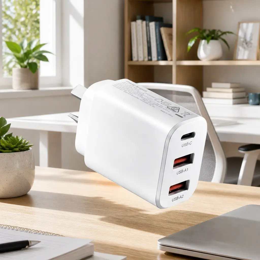 30W USB C Wall Charger 3 Port Fast Charging Adapter Compact Australian Plug White